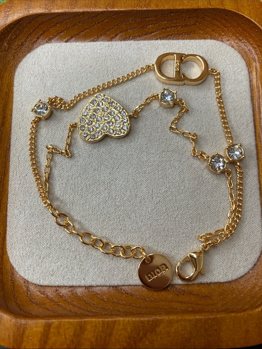 Dior Gold Crystal Heart & Station Bracelet